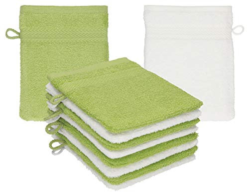 Betz Paquete de 10 Manoplas de baño Premium 100% algodón 16x21 cm Verde Aguacate - Blanco