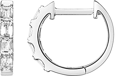 PAVOI 14K White Gold Plated S925 Sterling Silver Post Baguette Cubic Zirconia Cuff Earrings Huggie Stud