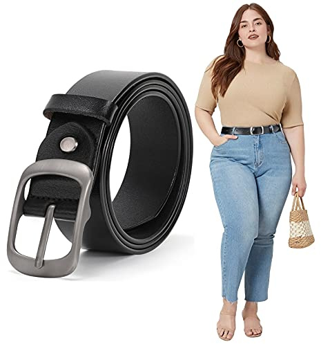JASGOOD Grande ceinture en cuir tendance pour femme - Grande taille - Style décontracté - Jeans - Robe, 01 - Noir, 2XL:Fit Waist Size 48-52