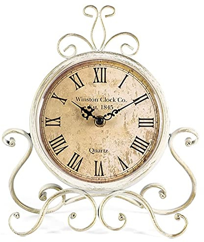 White Roman Table Clocks Silent Non Ticking Roman Retro Art Desk Clock | for Living Room Bedroom Office（28 cm Height ）