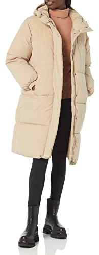 Amazon Essentials Chaqueta Acolchada Larga y de Talla Grande con Capucha (Disponible en Talla Grande) Mujer, Bronceado, L