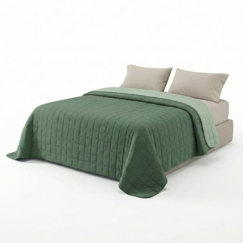 INTRECCI Copriletto Una Piazza E Mezza Estivo, Trapunta Estiva, 210x260 cm, Coperta Estiva, anche Primaverile, Double Face, Moderna, Leggera, Elegante. Colore: Verde/Salvia