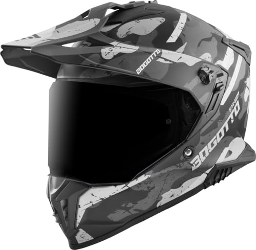 Bogotto FG-601 Sniper Casque d’Enduro en Fibre de Verre, Noir Mat/Gris, 2XL