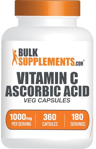 BulkSupplements.com Ascorbic Acid Capsules - Ascorbic Acid Vitamin C 1000mg, Vitamin C Supplement - Vegan & Gluten Free, 2 Capsules per Serving, 360 Count (Pack of 1)