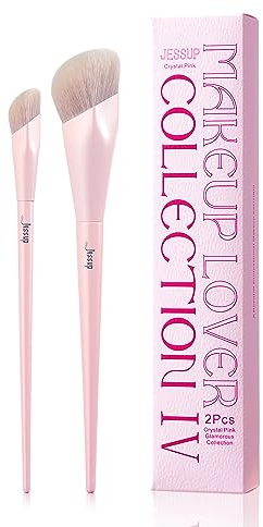 Jessup Foundation and Concealer Brush, Pink Face Makeup Brushes Set 2Pcs Premium Synthetic Face Make up Brushes for Liquid Cream, T497