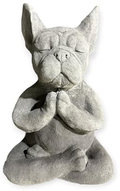 OriginalPaul Skulp & Betondesign Steinfigur Yoga Französische Bulldogge Massiv Gartenfigur Geschenkidee Höhe 30cm Gewicht ca. 8kg Frenchie
