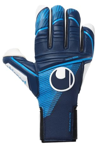 uhlsport Absolutgrip Tight HN Gants de Gardien de But Football pour Enfants et Adultes - Coupe ajustée pour Un Maintien Optimal, 7.5, Bleu Marine/Bleu Fluo/Blanc