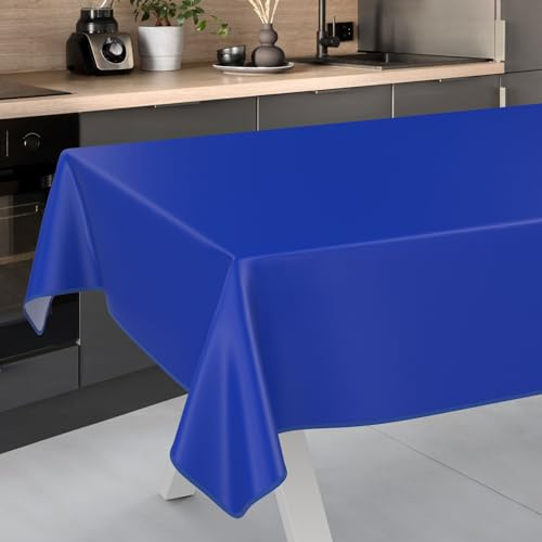 Mantel de Hule Lavable, para jardín, Exterior e Interior, 100 x 140 cm, con Dobladillo, Color Azul
