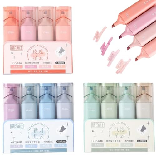KYEQATY Glitzer Textmarker 3 Sets 12 Farbige Glitzer Textmarker Mit SchräGer Spitze Schnell Trocknende Glitzer Textmarker FüR Notizen Tagebuch Scrapbook