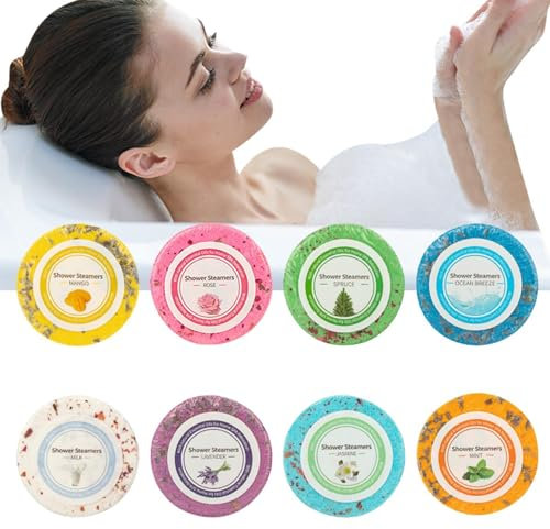 Set di 8 piroscafi da doccia a vapore, a lunga durata, con oli naturali dall'odore forte, set di bombe da doccia, bagno spa, relax, regalo di bellezza per donne, mamma, lei