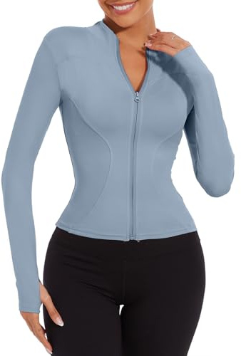 Yutdeng Chaqueta Deportiva Mujer Chaqueta de Yoga Transpirable Chaqueta de Entrenamiento Secado Rápido Chaqueta Deporte Mujer Camiseta Manga Larga Top Fitness Running Correr con Agujeros para Pulgares