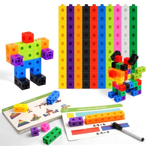 HOTUT Set di Attività per Cubi, 100 Pezzi Cubi da Incastrare, Gioco Bambini con 18 Carte Attività, Giochi Didattici di Matematica per Bambini, per Lo Sviluppo Delle Capacità Matematiche