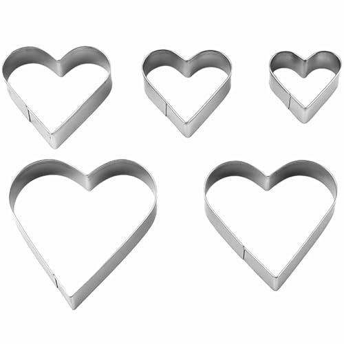 5 Pcs Heart Shaped Cake Tin Cookie Cutter,Cutters for Baking Set,Valentines Decorations Biscuit Stainless Steel Mould,Valentine Love,for Valentine's Day,Easter Cupcake,Pastry,Scones