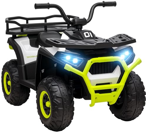AIYAPLAY 12V Kids Electric Ride on ATV Quad Bike for Ages 3-5 Years Green | Battery Powered, 4 Suspension Wheels, Forward Reverse Function, Headlights, Music, Storage Basket
