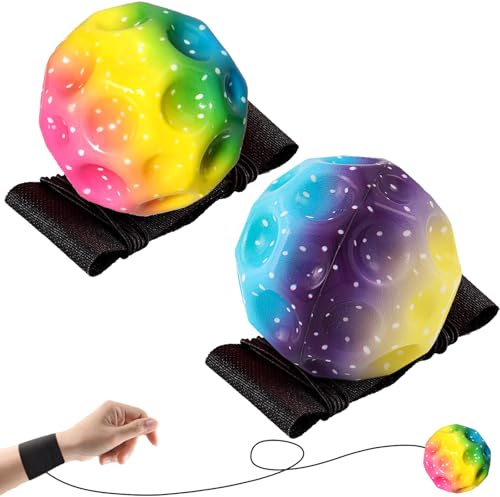 LUKIUP 2/4 pièces Balle de Retour Poignet, Balle avec Elastique Poignet, Astro Jump Ball, Balle Rebondissante Espace, Bounce Ball Toys adeaux pour Jeux en Famille pour Enfants et Adultes(2pcs)