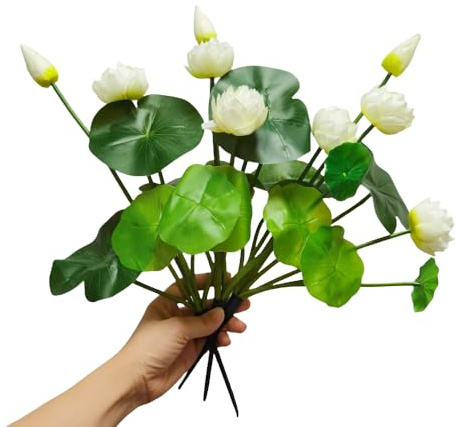Urier 17 Artificial Flower Water Lily,Water Lily Plants for Ponds Small,Silk Flowers Plastic Flowers Lotus for Fish Tank Decoration Home Garden Wedding Arrangement Decor (3, White)