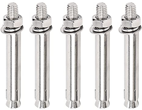 Bulloni di espansione, bulloni di ancoraggio, 5 bulloni ad espansione for impieghi gravosi, M12 × 70 mm-M12 × 120 mm, bullone di ancoraggio con manicotto di espansione con dado esagonale in acciaio in