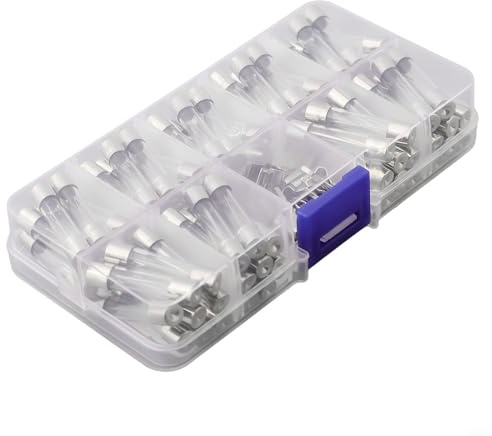 Bulevisiter Lot de 72 fusibles en verre assortis de 6 x 30 mm de 0,5 A à 30 A, fusibles électriques à soufflage rapide 250 V avec 10 porte-fusibles pour voiture, bateau et applications industrielles