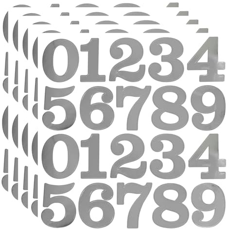 2 Inch Number Stickers for Mailbox, Silver Waterproof Number Stickers for Organizing, Lockers, Sign, Note, Bins, Storage and More, 5 Sheets, Silver
