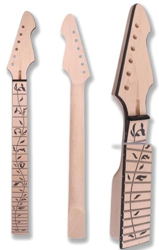 Yinfente Unlackierter E-Gitarren-Hals, Ersatz für 24 Bünde, 648 cm, Ahornholz Griffbrett-Bindung Kopfplatte