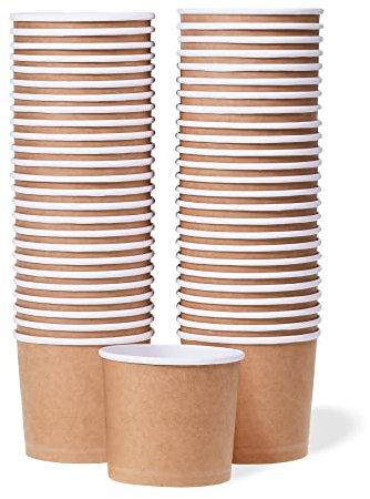 Paper Ice Cream Cups - 50-Count 325ml Disposable Dessert Bowls for Hot or Cold Food, 325-Milliliter Party Supplies Treat Cups for Sundae, Frozen Yoghurt, Soup, Brown