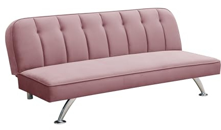 LPD Home Brighton 2 Seater Velvet Fabric Sofa Bed – Luxurious and Comfortable Modern Loveseat with Strong Metal Legs, Ideal for Bedroom, Lounge, Studio, or Home Office Furniture in Stylish Pink Finish