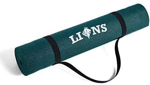 Lions Exercise Yoga Mats, Non Slip 6mm Extra-Thick Home Gym Pilates, Indoor Outdoor Workout Mat with Free Carry Strap, 183 x 61 x 0.6cm, Dark Green