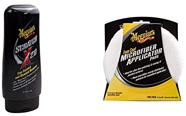 Meguiar's G10307EU ScratchX Car Paint Scratch Remover 207ml, swirl and paint blemish remover. Now with wax protection & Meguiar's X3080EU Even Coat 5 Inch Microfibre Applicator Pads (2 Pack)