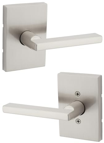 Kwikset Halifax, Door Handle Lever Passage Door for Hall and Closet with Microban, Rectangular Rose in Satin Nickel