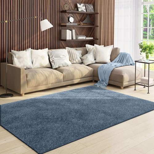 VIMODA Teppich Wohnzimmer Kurzflor Einfarbig für Schlafzimmer kinderzimmer weicher pflegeleichter, versch.- Größen, Farben, Farbe:Baby.Blau, Size:140x200 cm