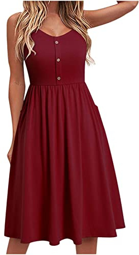 Yageshark Robe femme à manches longues col rond uni longueur genou robe décontractée swing taille haute A-ligne bouton midi robe