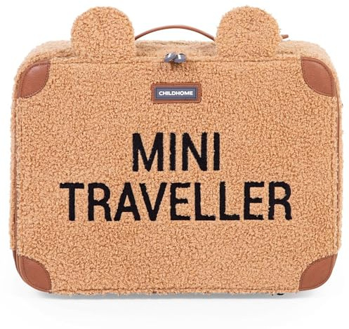 Childhome Valise Enfant, Week-end, Format Cabine, Compact, Solide, Anse pour transport, Etiquette Nom, Design, Matière Douce, Mini Traveller, Teddy Brun