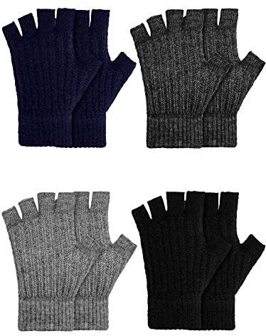 Geyoga 4 Paar Winter Fingerlose Handschuhe Halbfinger Handschuhe Fingerlose Strickhandschuhe für Damen Herren (Streifen Stil)