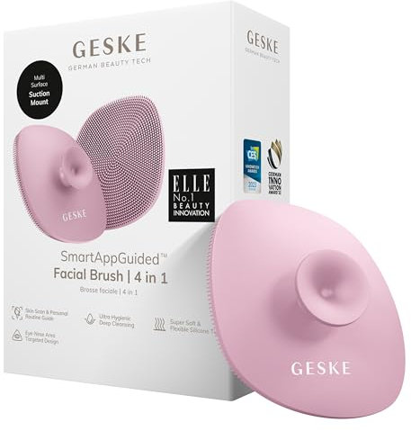 GESKE | Brosse faciale SmartAppGuided™ 4 in 1 | Brosse nettoyante visage avec poignée | Brosse silicone souple | Nettoyage visage professionnel | Appareil de nettoyage du visage | Nettoyage de la peau