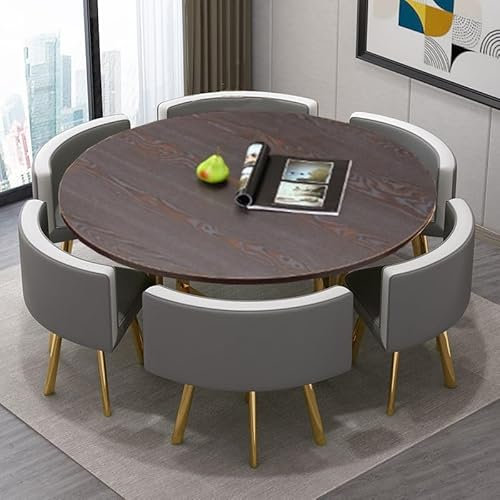 EYEWEB Rund Esstisch mit 6 Stühlen Set Konferenztisch Rund platzsparend, Schreibtisch Couchtisch Essgruppen for 6 Personen(Gray 2)