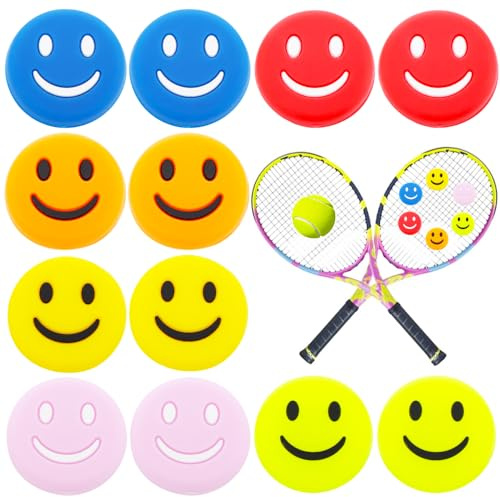 DQITJ 12 Pcs Tennis Racquet Dampeners, Cute Round Shape Rubber Tennis Racket Damper Shock Absorber, Tennis Vibration Dampener with 6 Colors