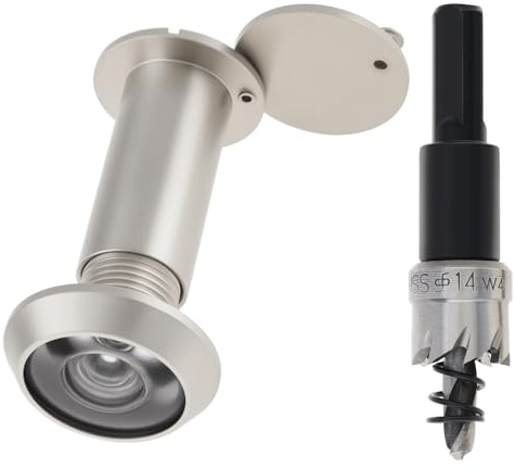 HOJLKLD Door Viewer Peephole, Solid Brass 180 Degree Peephole with 5/9 Inch Drill Bit for 1-3/8 to 2-1/6 Doors, Door Viewer with Privacy Cover for Office Home Hotel (Satin Nickel)