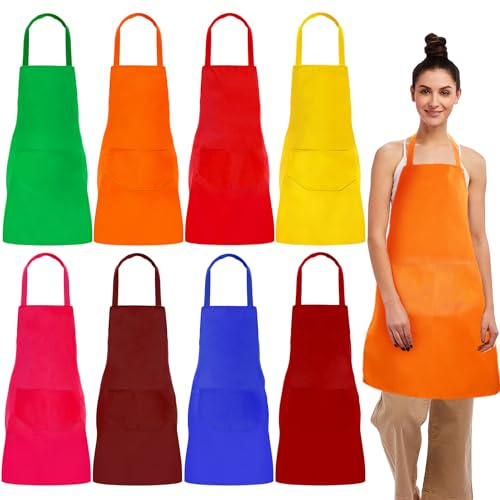 EOGRFW 8 grembiuli da cucina regolabili, grembiule da cucina con 2 tasche, grembiule lavabile, grembiule da barbecue, grembiule da cucina per uomo e donna, 8 colori, multicolore, ca.