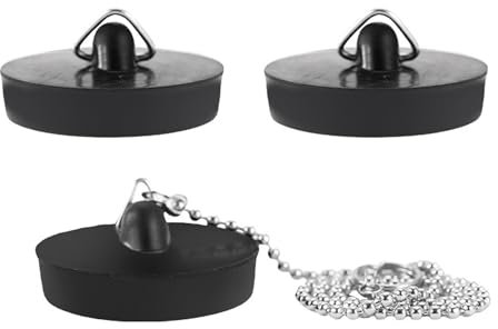 JCUGSBS 3 Pièces Bouchon de Lavabo Caoutchouc avec La Chaîne à Billes Bouchon, Bouchon d'évier Universel en Acier Inoxydable avec Crochet pour évier de Cuisine ou de Baignoire