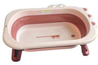 LADIDA Bañera plegable para bebés, portátil, segura y espaciosa para recién nacidos, bebés y niños pequeños con diseño de ahorro de espacio y fácil drenaje (rosa)