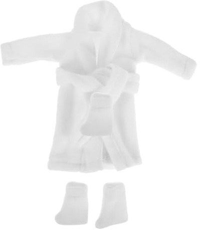 HEMOTON Adorable Ensemble De Peignoir Blanc pour Poupée Miniature Chaussettes Et Robe De Chambre pour Décoration De Poupée