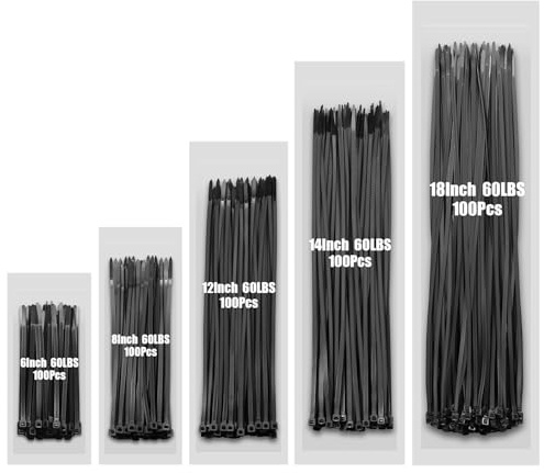 Zip Ties Assorted Size,6+8+12+14+18 Inch,60 LBS 500PCS Tensile Strength Heavy Duty Cable Wire Ties With Self-Locking Adjustable More Durable Nylon Tie Wraps for Indoor Outdoor
