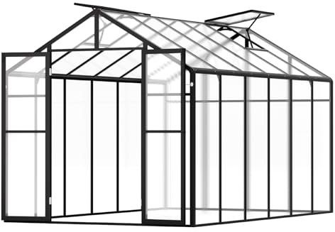 VEVOR Serre en polycarbonate - 236 x 346 x 207 cm - Maison pour plantes avec 2 fenêtres d'aération - Serre de style pavillon avec porte battante - Kit de serre en aluminium pour le jardin en plein air