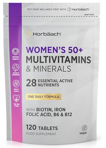 Multivitaminico Donna 50 | 28 Vitamine e Minerali Essenziali | 120 Compresse Vegane | con Biotina, Ferro, Vitamina C, B6, B12, Acido Folico e Altro! | di Horbaach
