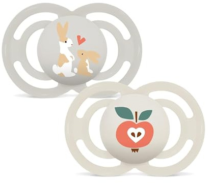 MAM Perfect Confezione Doppia Succhietto 6+ Mesi (Set da 2), Ciuccio MAM 6-16 mesi in silicone per un sano sviluppo orale, Kit da 2 accessori neonato con porta ciuccio sterilizzatore, Neutro/Giallo