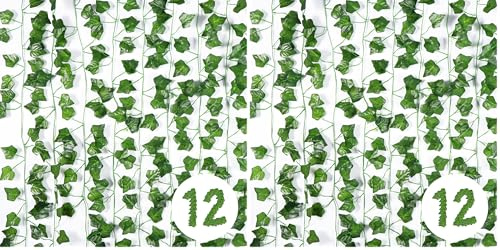 Vinabo Lierre Artificiel Decoration Chambre, 12Pcs 2.1m Faux Lierre Plante Artificielle, Lieres Guirlande pour Chambre,Cuisine, Patio, Balançoire, Mariage, Bureau, Fête, Noël, Halloween, Vert