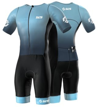 SLS3 Triathlon Suits Mens Elite Aero Tri Suit Men - Trisuit Triathlon - Full Zip, Aero Sleeves, Internal and Rear Pockets (Ocean Deep,X-Large)