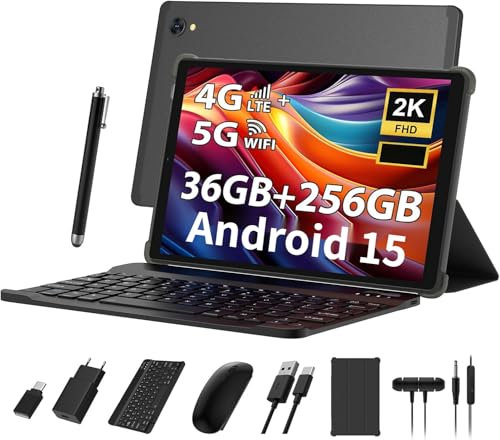 TIGERFU 2025 Newest Tablet 11 Pulgadas, Android 15 Tablet con 36GB+256GB+2TB Expandible, Octa-Core, 2000 x 1200 Incell, 13MP+8MP, 8000mAh, 5G/2.4G WiFi, GPS, Widevine L1, Tablets con Teclado - Negro