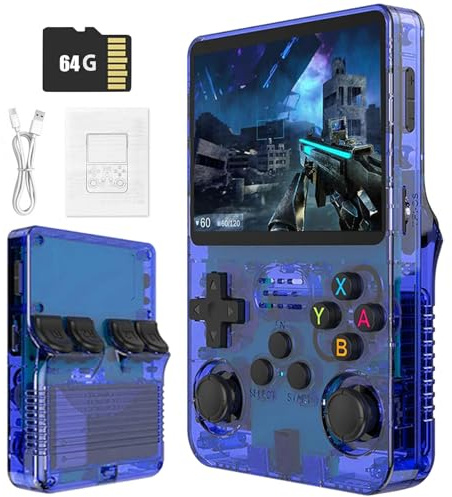 Prede R36S Console Di Gioco Portatile Retrò - Con Sistema Open Source Linux, 21.000 Giochi Classici, Schermo IPS Da 3,5 , 64GB/128GB, Mini Console Di Gioco Portatile-Blue||64GB