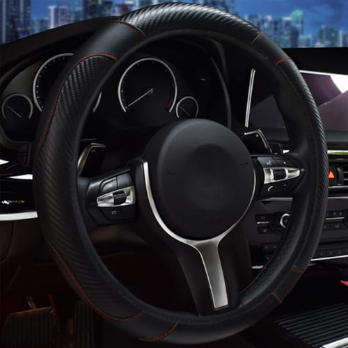 Car Steering Wheel Cover, Universal Size Steering Wheel Cover Fit 37-38cm/14.5-15inch, Anti-Slip Carbon Fiber Sports Elastic Band, Breathable Car Accessory Steering Wheel Protector Cover